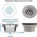 Brushed No Caulk Shower Drain, Welsan PVC Compression Shower Floor Drain with 4-1/4" Stainless Steel Round Grid Strainer Cover, Brushed Nickel