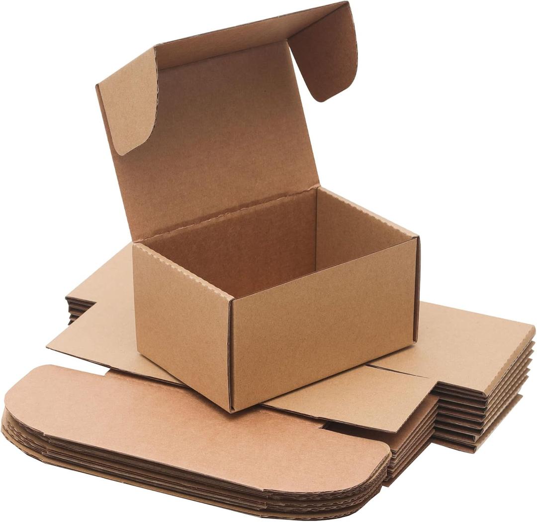 10 Pack Small Shipping Boxes 6x4x3'' Corrugated Small Cardboard Boxes for Shipping, Recyclable Packaging Boxes for Business, Mailer, Gift Packing, Crafts Packing, Jewelry Box, Brown