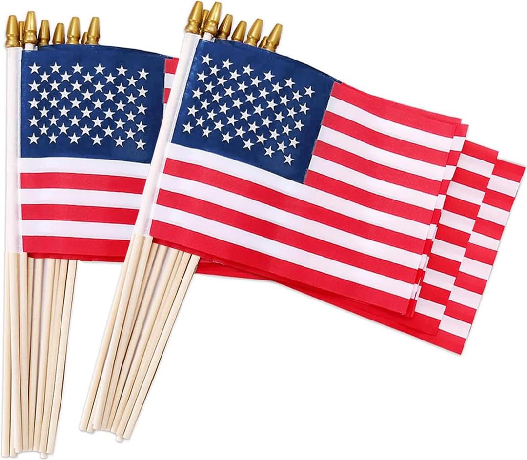 24 Pcs 8x12 Inch Small American Flags on Sticks, US Handheld WoodenStick flag with Kid-Safe Spear Top,Memorial Day,Independence Day, Patriotic Decorations,Yard Gladen Flag
