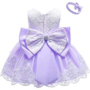 Toddler Baby Girl Embroidered Tutu Ball Gown Lace Dresses with Headwear 12-18M