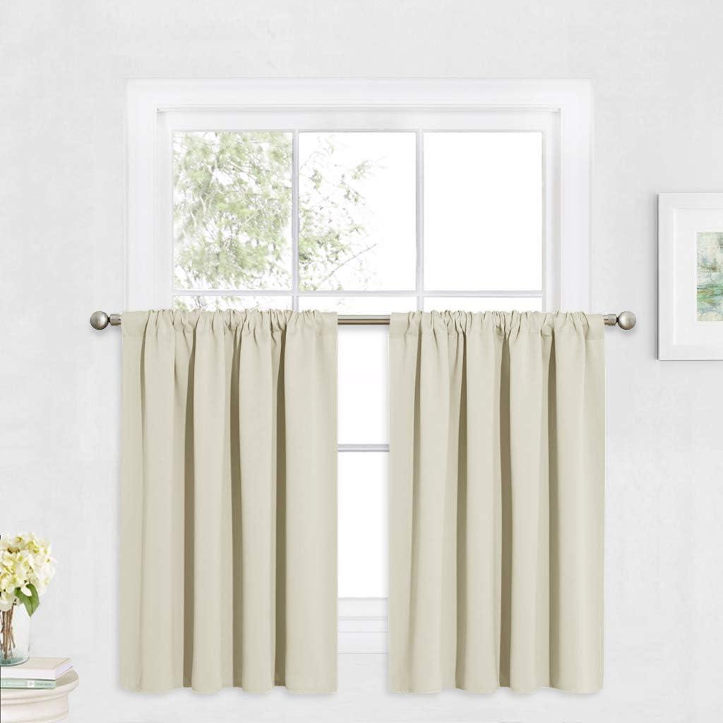 RYB HOME Blackout Curtains for Kitchen, Over Sink Privacy Curtains Window Decor, Thermal Insulating Drapes for Bathroom Cafe Bedroom Small Window, W 42 x L 24 inch, Beige, 2 Panels