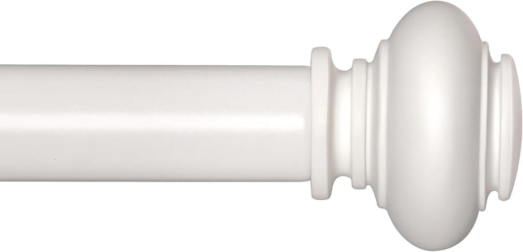White Curtain Rods for Windows 28 to 48 Inches Adjustable Decorative 1 Inch Diameter Single Window Curtain Rod Set with Classic Finials, White Finishing
