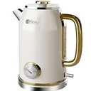 INFOOD Retro Electric Kettle 1.8L/ 60.8oz with Thermometer - 1200W Fast Boiling Stainless Steel Tea Kettle with Water Level, BPA-Free, Auto Shut-Off, Boil-Dry Protection, Pearl White