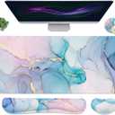 Large Mouse Pad Desk Dad, 4-in-1 Keyboard Wrist Rest Pad & Wrist Support Mouse pad Set, Extended Desk Pad Waterproof Desk Mat for Home Office Study Game-Blue Marble