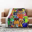 FINENESS SINCE 1988 Gamer Cartoon Character Blanket for Boys Game Boy Birthday Throw Blanket for Boys Birthday Gift Home Fleece Throw Blankets for Couch Bed Sofa Gamer Blanket 60"x50"