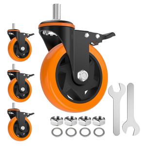 Stem Caster Wheels 4 inch Locking Threaded Stem Casters Set of 4 Heavy Duty, 1/2"-13 x 1(Stem Diameter 1/2",Stem Length 1"), No Noise Swivel Casters Industrial Castor Wheels for Cart, Furniture