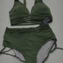 Blooming Jelly Women High Waisted Bikini Sets Tummy Control Swimsuits Color Block Two Piece Drawstring Bathing Suit (Medium, Green Mesh)