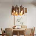 8 Light Farmhouse Wood High Ceiling Chandelier Rustic Large Ceiling Light Fixture Hanging Pendat Light for Dining Room Living Room Foyer Staircases Kitchen Island.