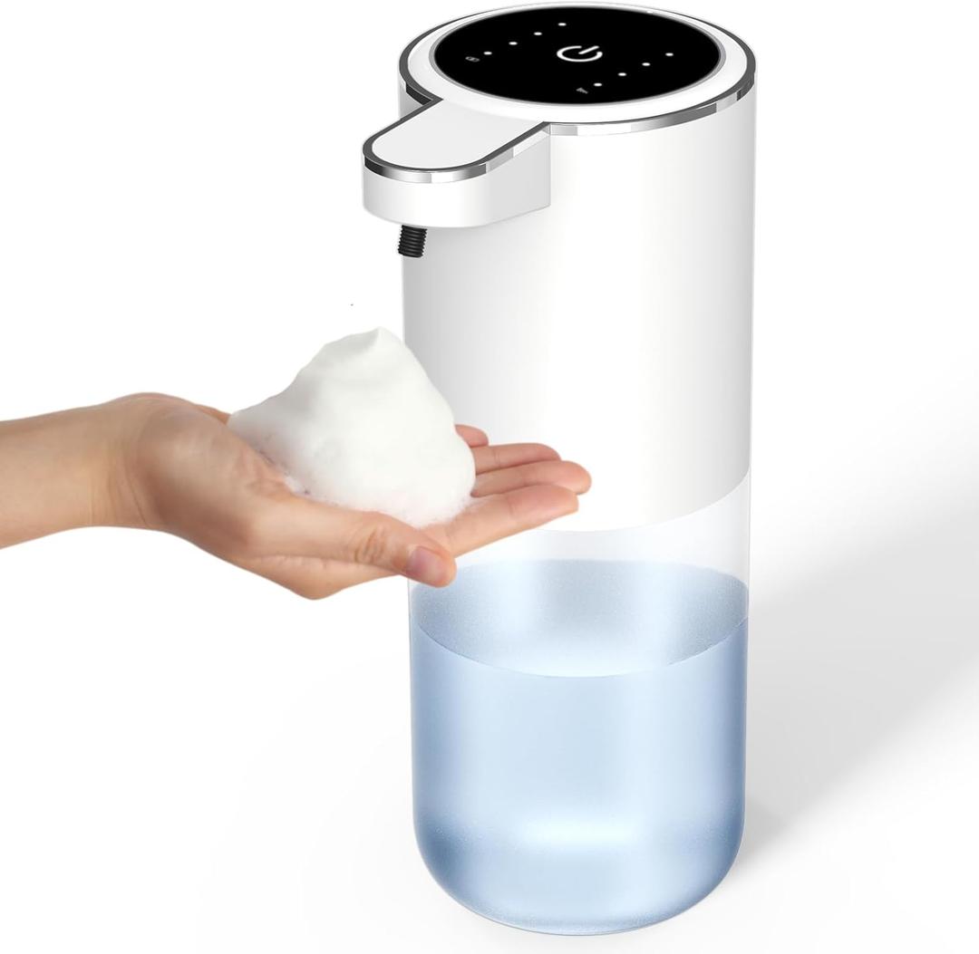 Josnown Foaming Soap Dispenser, Touchless Automatic Soap Dispenser with 4-Level Adjustable Foam, USB Rechargeable, 13.5oz/400ML Wall Mount for Bathroom Kitchen Office Commercia (Clear)