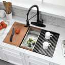 27 Inch Black Undermount Kitchen Sink with Faucet Combo - 27x19 Black Stainless Steel Workstation Sinks Single Bowl Kitchen Sink Undermount with Accessories