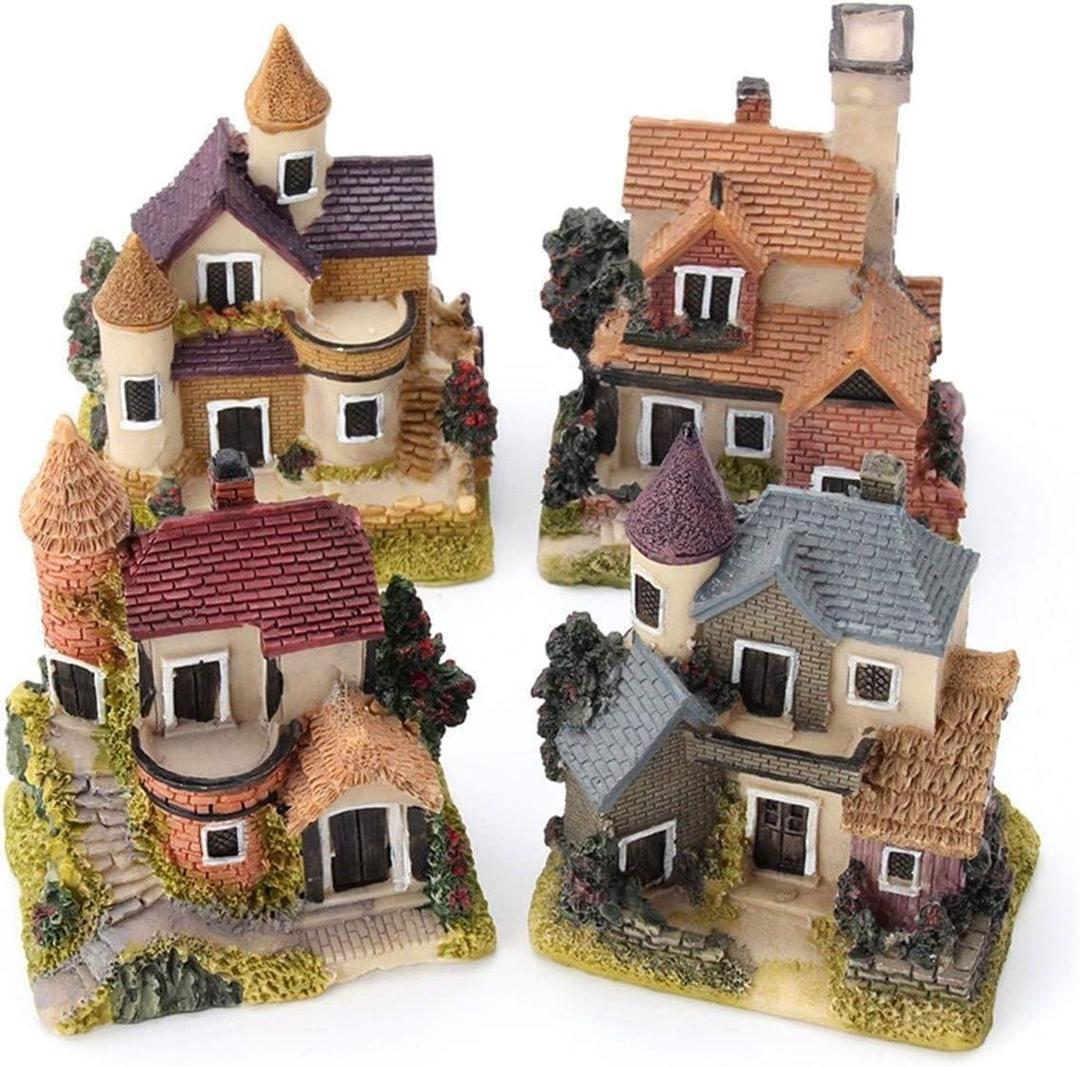 4-Piece Enchanted Fairy Garden Houses Set - Miniature Resin Tiny Homes with Hand-Painted Details for Bonsai/Terrarium/Mini Landscape Decor, Waterproof Outdoor Fairy House Accessories