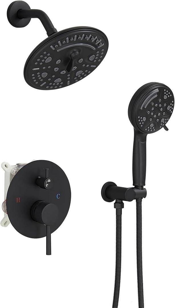 BWE Bathroom Luxury Rain Mixer Shower Combo Set Wall Mounted Multifunctional Shower Sprinkler Rainfall Shower Head System Matte Black Finish Shower Faucet