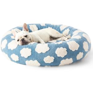 Lesure Donut Dog Bed Medium Size Dog - Round Cat Beds for Indoor Calming Pet with Washable Cover, Cute Modern Puppy Beds with Jacquard Shaggy Plush & Anti Slip Bottom, 30 Inch, Blue (Cozy Clouds Blue)