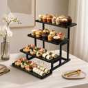 Cupcake Stand for 50 Cupcakes 4 Tiered Tray Stand for Food Cookie Wooden Dessert Display Risers for Party Wedding Buffet Stepped Risers Display Stands for Vendor Farmers Market Display, Black