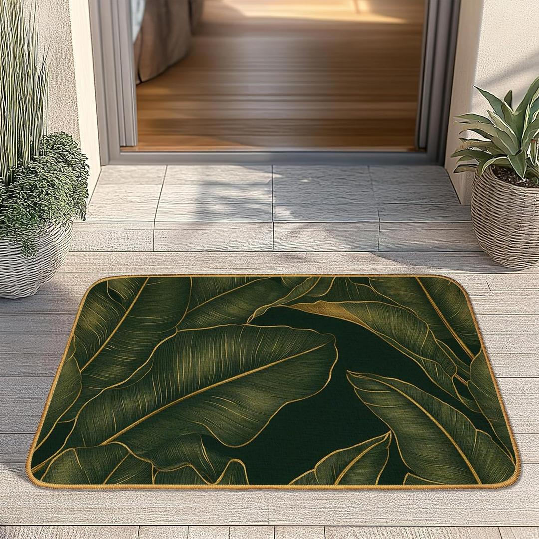 Tropical Palm Leaves Door Mat, Home Entrance Low Profile Welcome Doormat, Indoor Decor for Front Door 30x17 Inch, Summer Garden Patio Decor