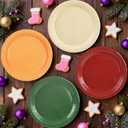 2 x 48PCS Colorful Party Paper Plates, 9inch Disposable Red Green Orange Yellow Paper Desssert Cake Plates Colored Tableware Set for Birthday Baby Shower Easter He is Risen Decorations