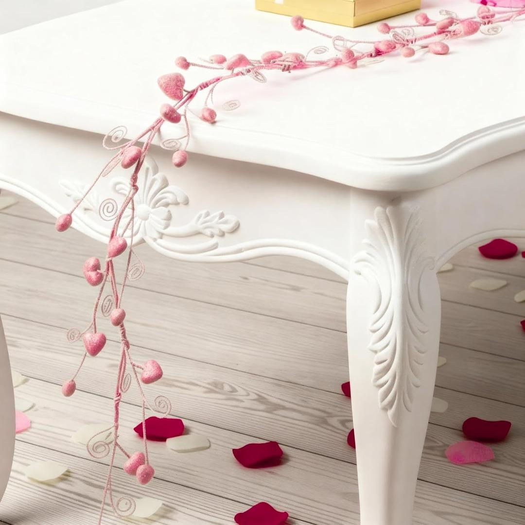 Valentines Glitter Garland 4.5 ft Pink Heart Berry Garland for Mantel Valentines Decorations for Spring Wedding Fireplace Table Centerpiece Party Decor