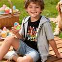 Boys Easter Shirt Toddler Bunny Rabbit & Egg Hunt Graphic T-Shirts Kids Happy Easter Lettering Tops 2026 (140) (Black)