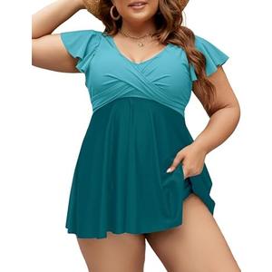 Edelqual Women's Plus Size Tankini Swimsuits Swim Dress Tummy Control Bathing Suits Two Piece High Waisted Swimwear 2025, Size 4XL