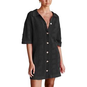 Lumister Lightweight Knit Dress Crochet Button Cover Up Bathing Suit Swimwear Knit Beach Summer Dress for Women, Size M