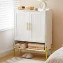HOOBRO Shoe Cabinet, 5-Tier Shoe Storage Organizer with Doors, Wooden Shoe Cabinet Storage for Entryway, Freestanding Shoe Rack Cabinet with 3 Adjustable Shelves for Hallway, Gold and White DW41SC01, 29.1"l X 13.8"w X 38.6"h
