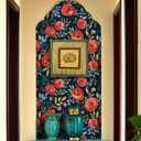 Boho Floral Peel and Stick Wallpaper, Dark Blue/Red/Teal Retro Self Adhesive Wall Decor for Bathroom, Kitchen, Accent Wall, Vintage Renter Friendly Contact Paper for Cabinet, Countertop, 17.5 x 118