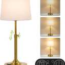 Height Adjustable Rechargeable Table Lamp with Timer, Dimmable Cordless LED Desk Lamp, 4000mAh Battery Operated Table Lamps, Gold Wireless Touch Nightstand Lamp for Kitchen Counter Coffee Table Office