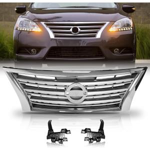 YLT AUTO Front Bumper Cover Upper Grille Replacement Shroud Chrome Front Mesh Air Intake for 2013-2015 Nissan Sentra S SV SL FE+S