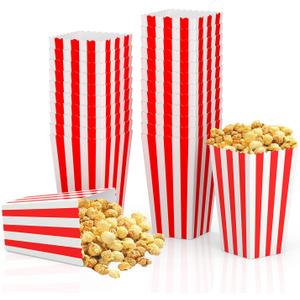 36 Pcs Popcorn Boxes, Mini Paper Popcorn Box, Container for Movie Night Decorations, White and Red Stripes