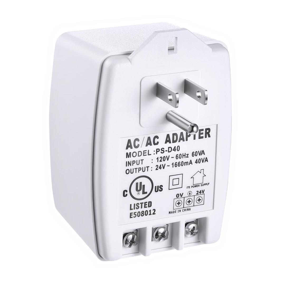 Hotop 1 Pack 24 Volt Transformer, 40 VA AC Transformer Plug in with PTC Fuse Compatible with All Versions of Ring Doorbell and Thermostat, Compatible with Nest, Ecobee, Sensi/Honeywell/24V Adapter