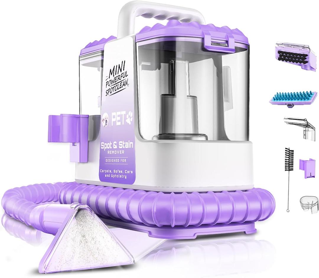 Portable Carpet & Upholestery Cleaner Machine for Pets, Spot, Stain, Couch Cleaner Machine with Powerful Suction and and Self Cleaning, Car/Auto Detailer, Lightweight Compact Design, Purple