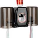 4 Slots Wall Mount Toothbrush Holder with Cover, Self Adhesive Toothbrush Storage Organizer for Shower, Toothbrush Hanger with 2 mouthwash Cups for Bathroom, Medicine Cabinet, Dorm (Black)