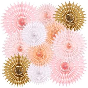 SUNBEAUTY 11Pcs Paper Fans Party Decorations for Wall, Wood Pink Color Large Spring Summer Fan Happy Birthday, Valentines Day Decorations for Reusable Any Occasion