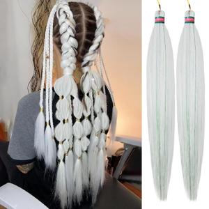 Cream White Mix Tinsel Pre stretched Braiding Hair 2 Packs Pre feathered Braid Hair Extensions 30 Inches Hair Braids