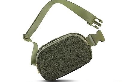 Fleece Belt Bag with Adjustable Strap for Women and Men Crossbody Fanny Bag Bum Bag, Waist Pack for Hiking Workout Sports Travel Khaki Green