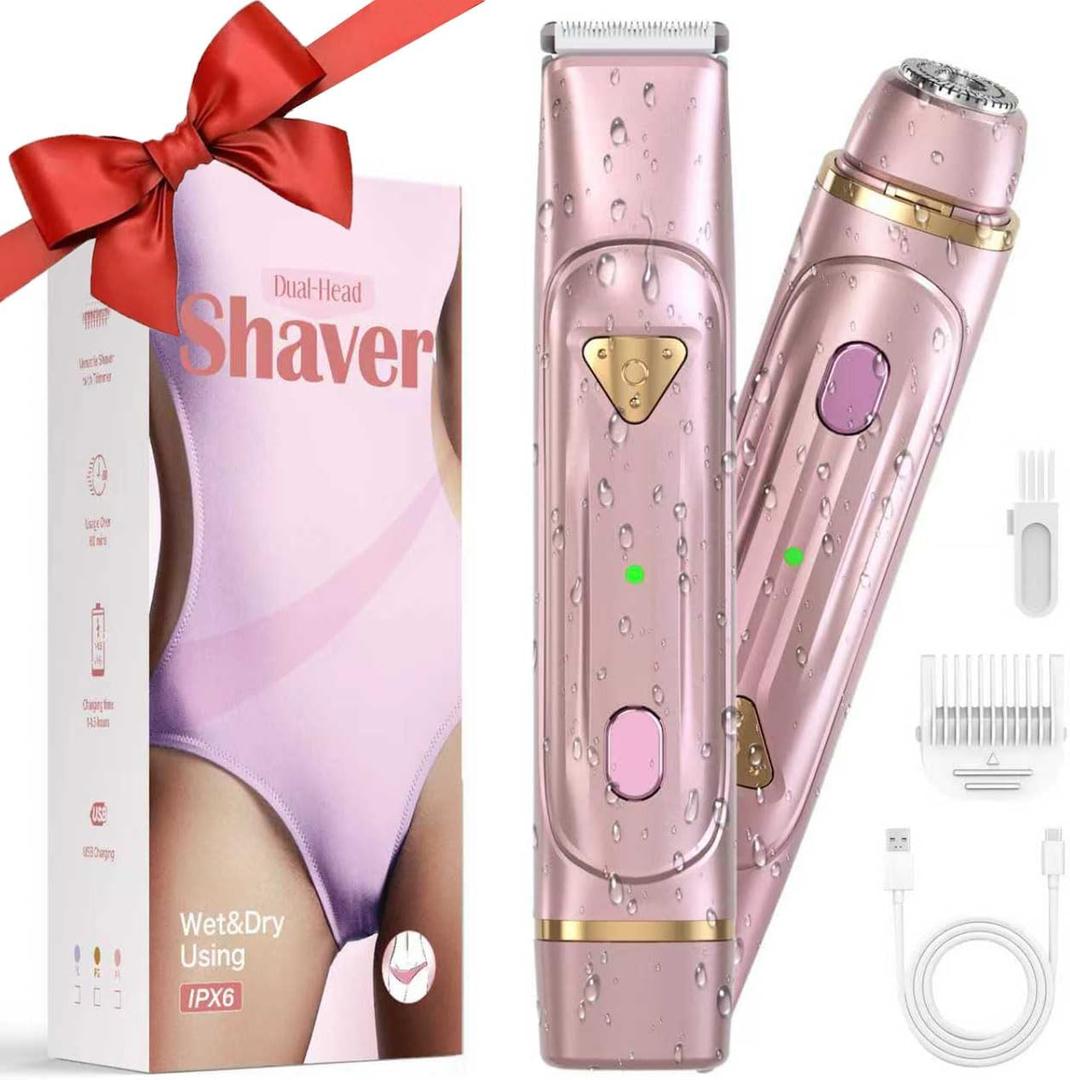 Dermave Bikini Shaver - Electric Bikini Trimmer for Women, 2-in-1 Waterproof Shaver (Pink)