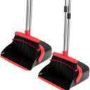 Broom and Dustpan Set with Long Handle, Heavy Dust Broom and Dustpan Combo for Home，Kitchen, Office, Pet Hair 2PCS (Black Red)