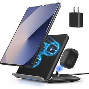 Wireless Charging for Samsung Galaxy Z-Fold Series, 2-in-1, 15W Fast Wireless for Galaxy Z Fold 7/6/5/4/3, S24/S23/S22,Note20 Ultra, Galaxy Buds3/2 Pro/2/Live, Black (PD Adapter Included)