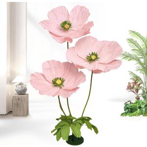 Artificial Flowers Decorations 5.58ft Fake Paper Poppy Flower for Standing Reception Wedding Arrangements Mother's Day Party Banquet Background Decor (Pink)