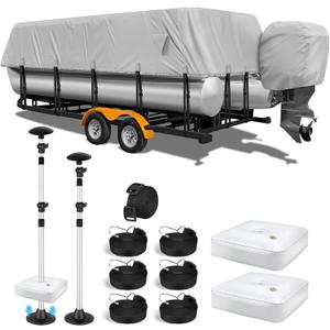 1200D Pontoon Boat Cover with Support Poles 2 Pack, Heavy Duty Pontoon Boat Cover, 21-24 ft Boat Cover for Pontoon with Motor Cover, Adjustable 16 Tie Down Straps,Light Gray 1200D Pontoon Boat Cover with Support Poles 2 Pack, Heavy Duty Pontoon Boat Cover, 21-24 ft Boat Cover for Pontoon with Motor Cover, Adjustable 16 Tie Down Straps,Light Gray