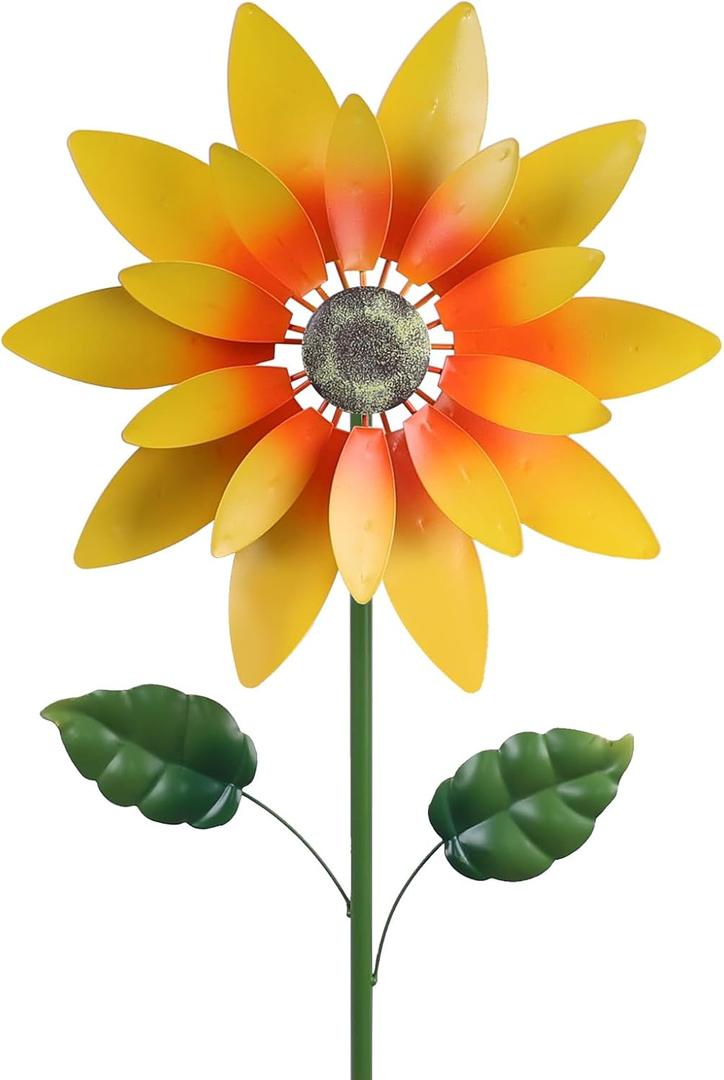 Hogardeck Outdoor Wind Spinner, 61" Metal Sunflower Wind Spinner with Stake, 360° Rotating Windmill Yard Art, Kinetic Wind Sculptures for Home Lawn Backyard Patio Decor, Gifts for Garden Lovers