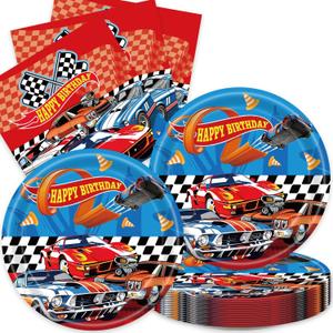 40Pcs Race Car Birthday Supplies RacecarThemed Birthday Plates and Napkins Supplies Hot Cars Baby Shower Decorations Wheels Party Decorations