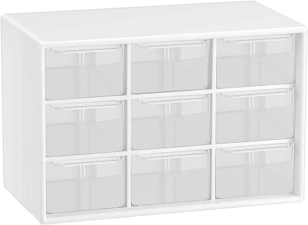Small Drawer Organizer for Desk, 7.1" x 3. 8" x 4.6" Mini Desktop Drawer Organizer with 9 Clear Drawers, Plastic Desktop Craft Storage Box for Desk Office School Home (White)