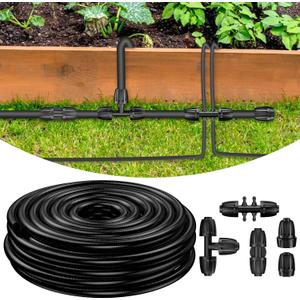 Pawfly 50 ft 1/2 Inch Drip Irrigation Tubing Main Tube, 1/2 Irrigation Tubing for Garden Irrigation System, Flexible PVC Main Line with 5 Barbed Locked Drip Irrigation Parts, 1/2" Drip Irrigation