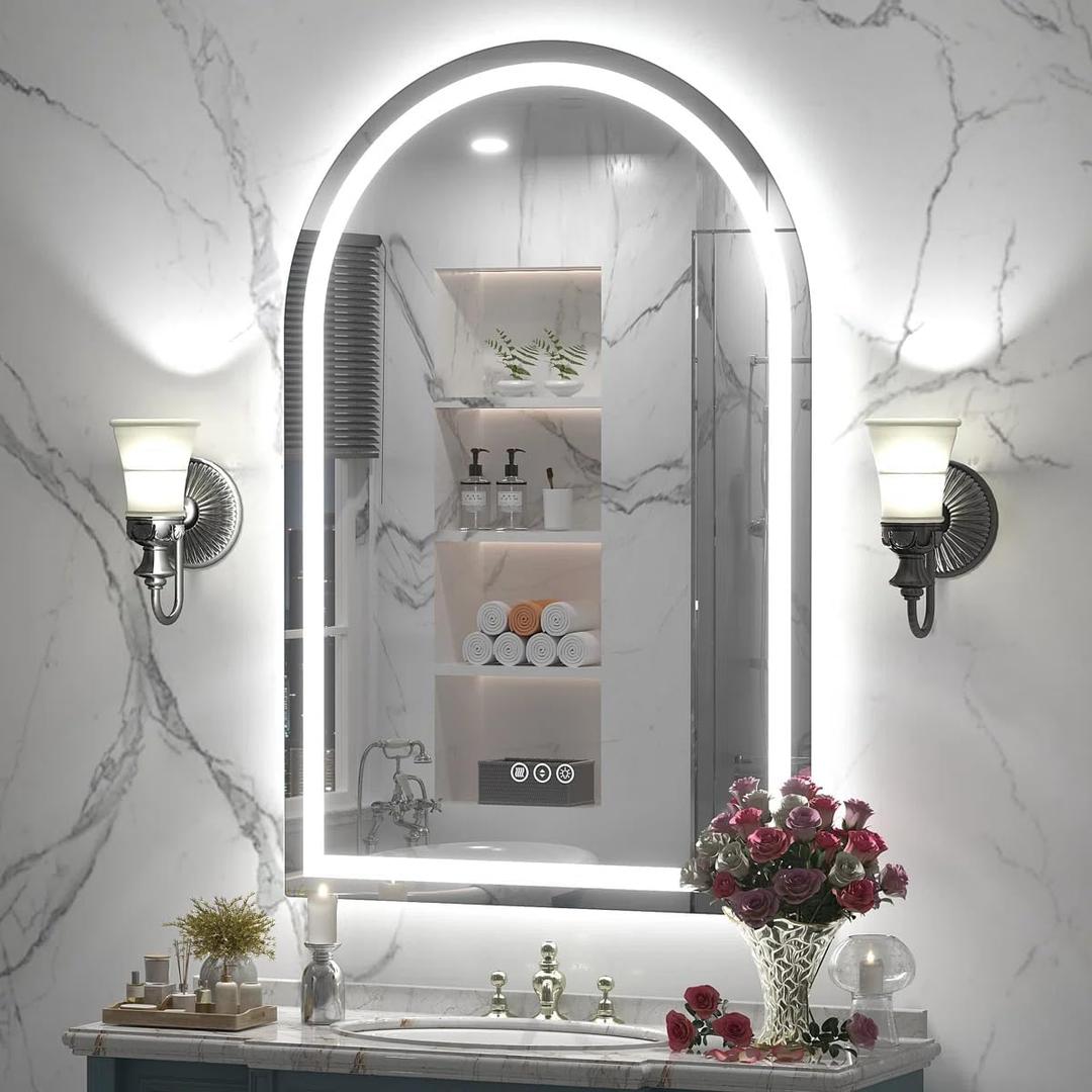 32x48 Arched LED Mirror for Bathroom, Arched Lighted Vanity Mirror, Dimmable, Backlit and Frontlit, Shatter-Proof, Anti-Fog, 3 Colors, Memory, ETL Listed