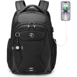 Swissdigital Design Men's Laptop Backpack with Apple Find My, Business Travel Backpack with USB Charging Port and RFID Protection, Work Backpack Fits 15.6 inches Computer,Black| SD16959508F-01