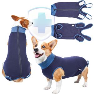 Breathable Dog Surgery Recovery Suit for Male/Female, Professional Dog Recovery Onesie with Zipper After Spay Abdominal Wounds, Anti Licking Cone E-Collar Alternative for Small Dog(Small Size Blue)