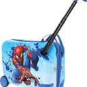 FUL Marvel Spider-Man 19 Inch Carry On Luggage, Kids Ride On Suitcase with Spinner Wheels, Hardshell Rolling Travel Trolley, Blue