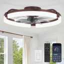 LEDIARY 20" Ceiling Fans with Lights and Remote, Modern Low Profile Ceiling Fan, 3 CCT, Stepless Dimmable, Fandelier Flush Mount Fan Light, 6 Speeds, DC Motor, App & Remote Control for Bedroom(Brown)