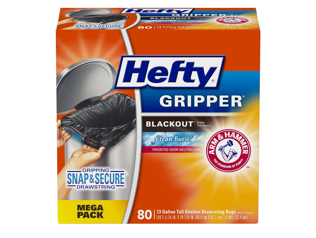 Hefty Ultra Strong Tall Kitchen Trash Bags, Clean Burst Scent, 13 Gallon, 80 Count